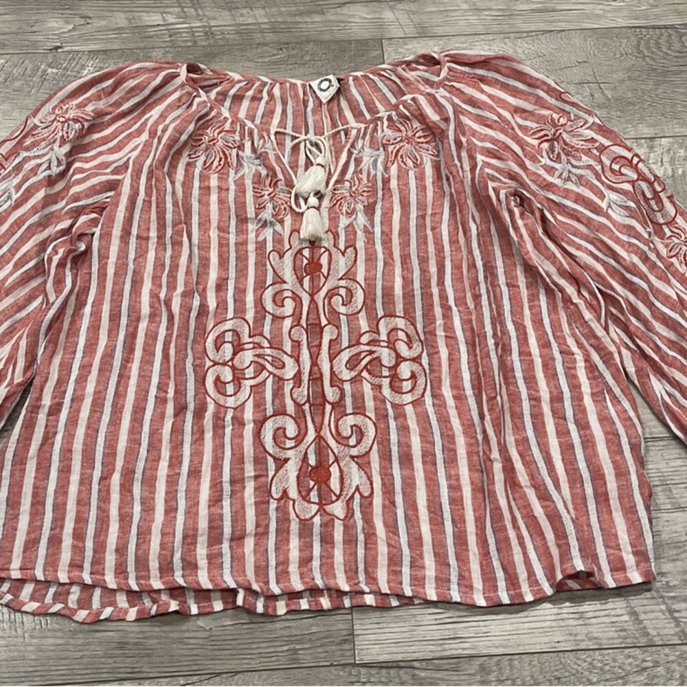 Anthropologie Pink Striped Embroidered Blouse - Picture 8 of 11